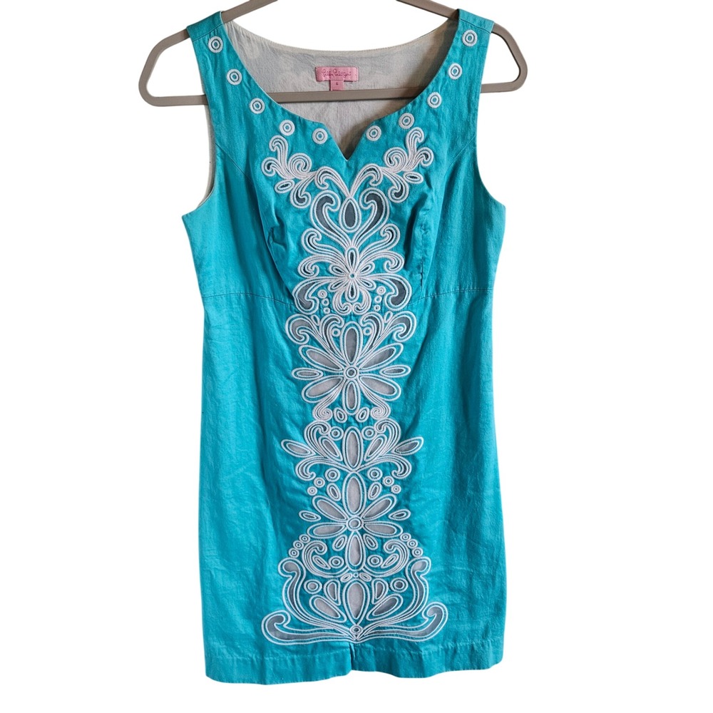 Lilly Pulitzer Turquoise Sleeveless Mini Dress with White Embroidery